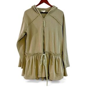 Anthropologie Easel Hooded Ruffle Hem Zip Jacket Women’s M Beige Mineral Wash
